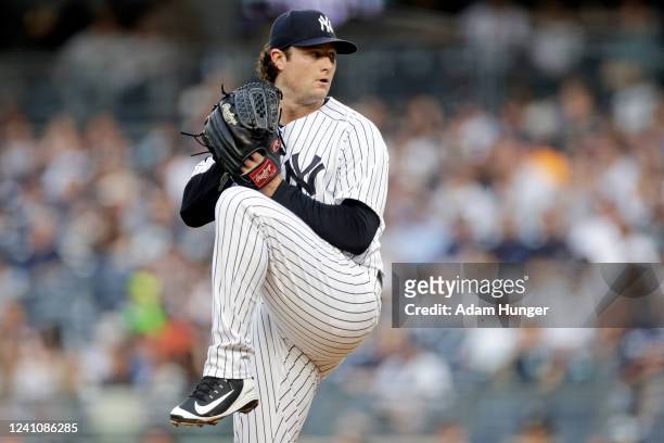 Gerrit Cole of the New York Yankees pitches against the Detroit Tigers during the second inning at Yankee Stadium on June 3, 2022 in New York City.