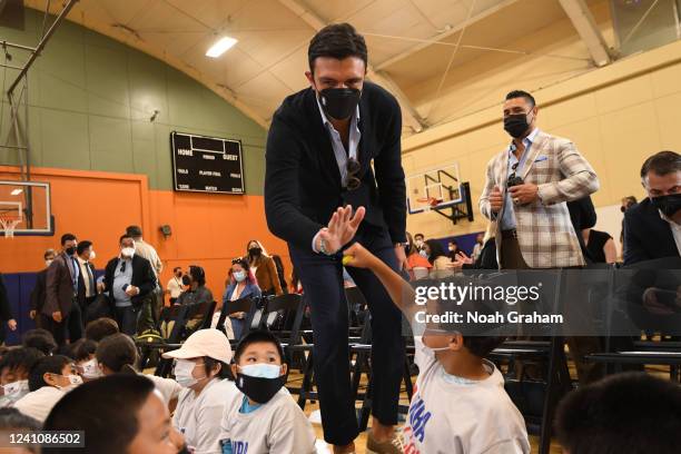 Legend Zaza Pachulia of the Golden State Warriors greets the kids at the 2022 NBA Finals Legacy Project as part of the 2022 NBA Finals on June 3,...
