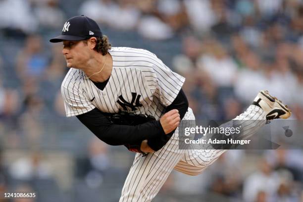 Gerrit Cole of the New York Yankees pitches against the Detroit Tigers during the first inning at Yankee Stadium on June 3, 2022 in New York City.