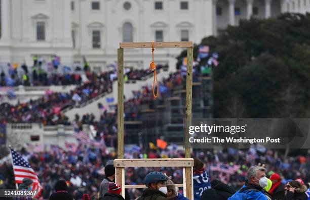 Makeshift gallows with a noose is seen during a protest calling for legislators to overturn the election results in President Donald Trump's favor at...