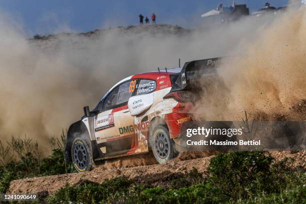 Kalle Rovanpera of Finland and Jonne Halttunen of Finland compete with their Toyota Gazoo Racing WRT Toyota GR Yaris Rally1 during Day Two of the FIA...