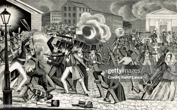 illustrazioni stock, clip art, cartoni animati e icone di tendenza di rivolte a filadelfia (1844) - protestantism