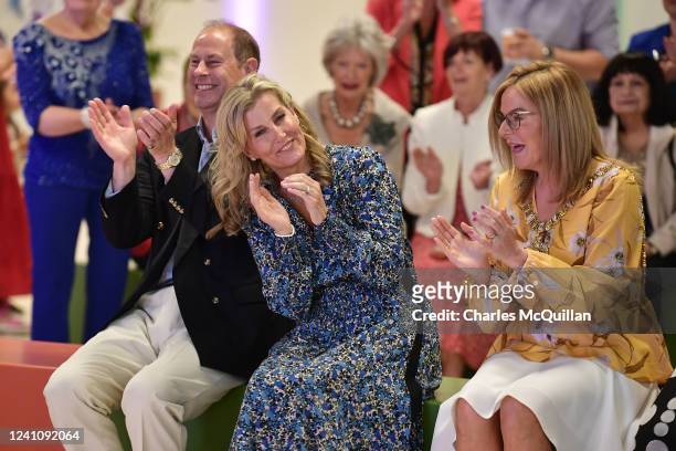 Prince Edward, Earl of Wessex, Sophie, Countess of Wessex and Belfast Lord Mayor Tina Black watch a performance during a Platinum Jubilee celebration...