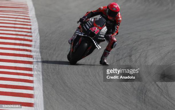 Aleix Espargaro of Spain and Aprilia Racing at Circuit de Barcelona-Catalunya during free practice of MotoGP of Catalunya on June 04, 2022 in...