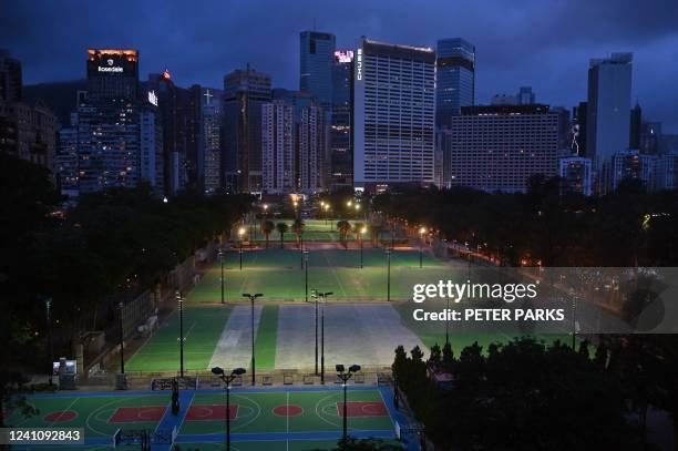 View of a deserted Victoria Park in the Causeway Bay district of Hong Kong on June 4 the venue where Hong Kong people have traditionally gathered to...