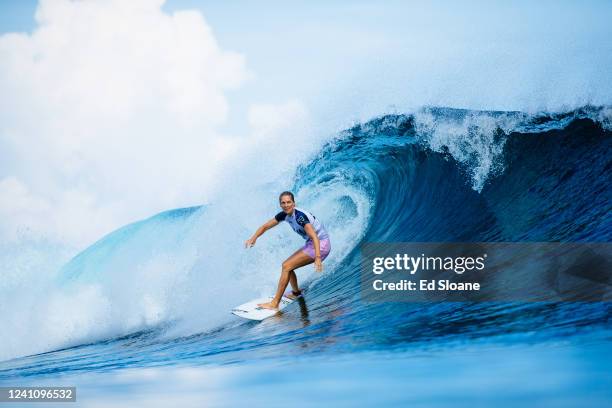 Seven-time WSL Champion Stephanie Gilmore of Australia surfs in Heat 4 of the Quarterfinals at the Quiksilver Pro G-Land on June 4, 2022 at G-Land,...