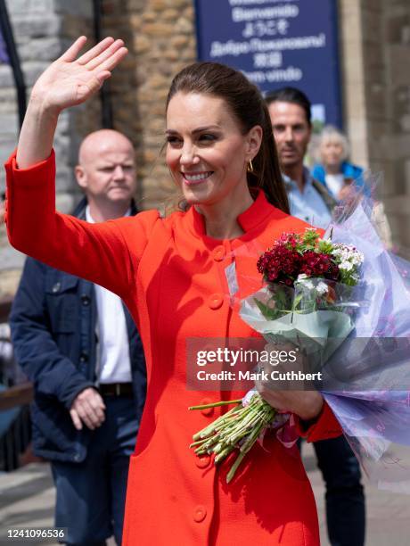 Catherine, Duchess of Cambridge visits Cardiff Castle to meet performers and crew involved in the special Platinum Jubilee Celebration Concert taking...