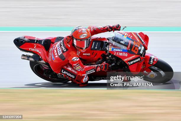 Ducati Italian rider Francesco Bagnaia rides during the MotoGP qualifying session of the Moto Grand Prix de Catalunya at the Circuit de Catalunya on...