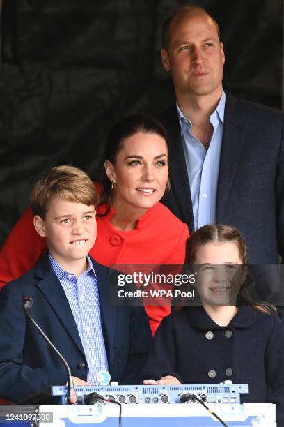 Prince William, Duke of Cambridge, Prince George of Cambridge, Princess Charlotte of Cambridge and Catherine, Duchess of Cambridge during a visit to...