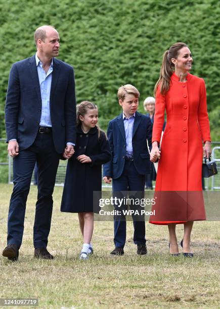 Prince William, Duke of Cambridge, Prince George of Cambridge, Princess Charlotte of Cambridge and Catherine, Duchess of Cambridge during a visit to...