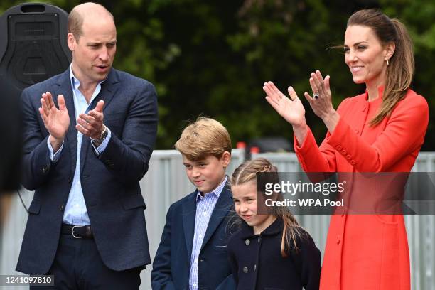 Prince William, Duke of Cambridge, Prince George of Cambridge, Princess Charlotte of Cambridge and Catherine, Duchess of Cambridge during a visit to...
