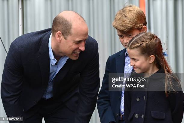 Prince William, Duke of Cambridge, Prince George of Cambridge and Princess Charlotte of Cambridge during a visit to Cardiff Castle on June 04, 2022...