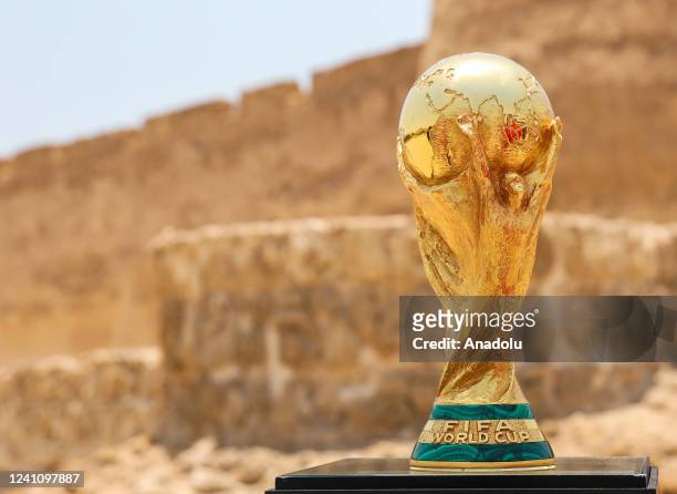 The World Cup Trophy is brought to Arad Castle within the 2022 FIFA World Cup Trophy Tour by former Brazilian football player Juliano Belletti in...