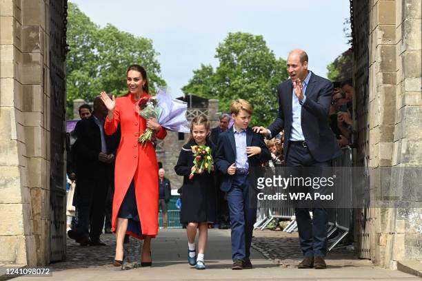 Catherine, Duchess of Cambridge, Princess Charlotte of Cambridge, Prince George of Cambridge and Prince William, Duke of Cambridge during a visit to...