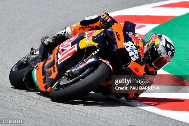 Portuguese rider Miguel Oliveira competes during the fourth MotoGP free practice session of the Moto Grand Prix de Catalunya at the Circuit de...