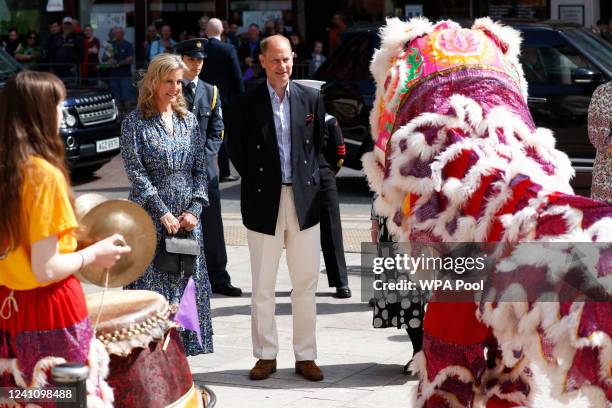 Prince Edward, Earl of Wessex and Sophie, Countess of Wessex view Belfast City Council Arts and Entertainment attractions while attending...