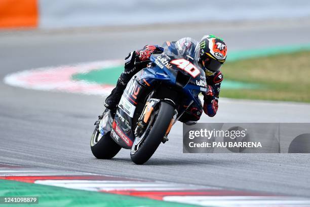 Yamaha RNF South African rider Darryn Binder rides during the fourth MotoGP free practice session of the Moto Grand Prix de Catalunya at the Circuit...