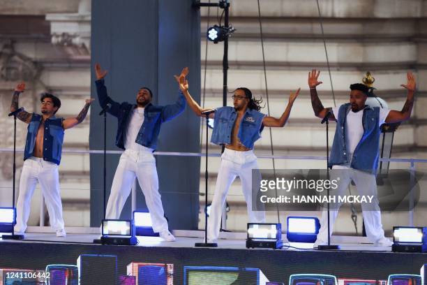 British street dance troupe Diversity perform at the Platinum Party at Buckingham Palace on June 4, 2022 as part of Queen Elizabeth II's platinum...