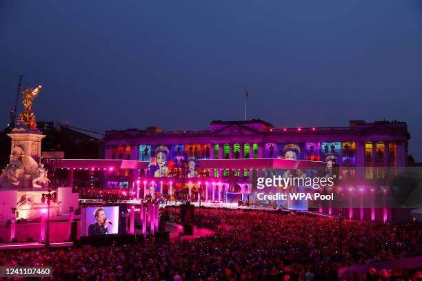 Duran Duran perform during the Platinum Party At The Palace at Buckingham Palace on June 4, 2022 in London, England. The Platinum Jubilee of...