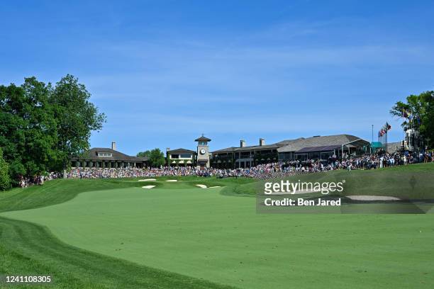 View of the 18th hole is seen during the third round of the Memorial Tournament presented by Workday at Muirfield Village Golf Club on June 4, 2022...