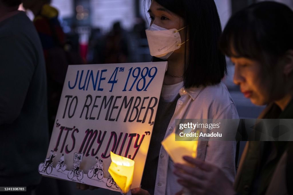 Demonstration in London to commemorate victims of Tiananmen massacre