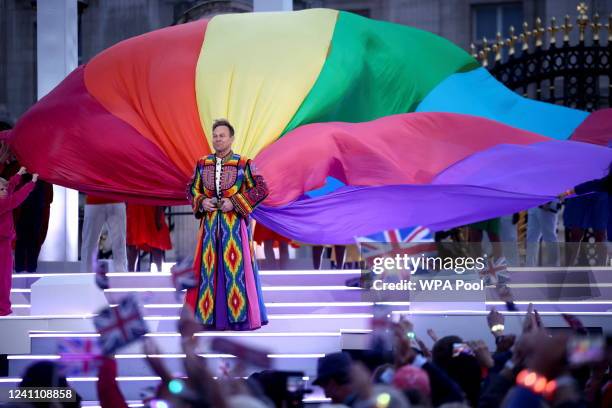 Jason Donovan performs "Joseph and the Amazing Technicolor Dreamcoat" during the Platinum Party At The Palace at Buckingham Palace on June 4, 2022 in...