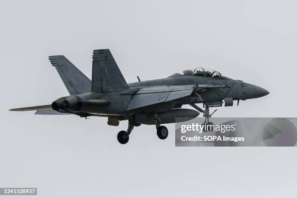 McDonnell Douglas F/A-18F Super Hornet of Strike Fighter Squadron 102 , part of the Carrier Air Wing Five, landed at Naval Air Facility, Atsugi, near...