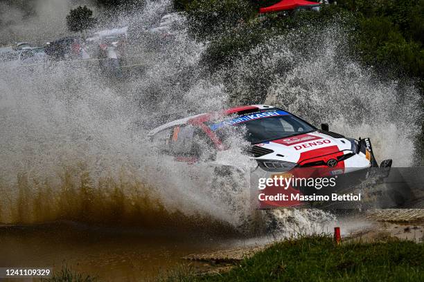 Takamoto Katsuta of Japan and Aaron Johnston of Ireland compete wth their Toyota Gazoo Racing WRT Toyota GR Yaris Rally1 during Day Three of the FIA...