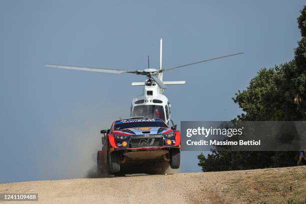 Ott Tanak of Estonia and Martin Jarveoja of Estonia compete wth their Hyundai Shell Mobis WRT Hyundai i20 N Rally1 during Day Three of the FIA World...