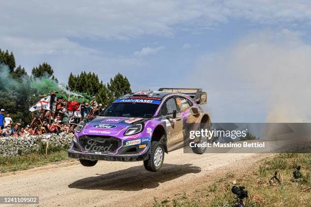 Gus Greensmith of Great Britain and Jonas Andersson of Sweden compete wth their M-Sport FORD WRT Ford Puma Rally1 during Day Three of the FIA World...