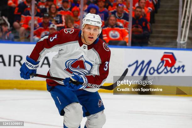 Colorado Avalanche Defenceman Jack Johnson chases after a puck in the first period during the Edmonton Oilers versus the Colorado Avalanche in the...