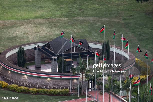 An aerial view of the first president of Kenya Mausoleum Jomo Kenyatta. The name Nairobi comes from the Maasai phrase Enkare Nyorobi, which...