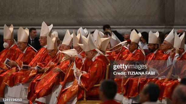 Cardinals attend Pentecost Mass on June 5, 2022 at St. Peter's Basilica in The Vatican.