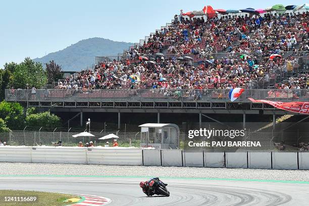 Yamaha French rider Fabio Quartararo competes during the Moto Grand Prix de Catalunya at the Circuit de Catalunya on June 5, 2022 in Montmelo on the...