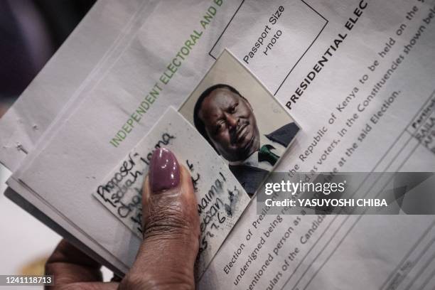 Azimio la Umoja coalition presidential candidate Raila Odinga's document is seen during the registration for the official nomination as a...