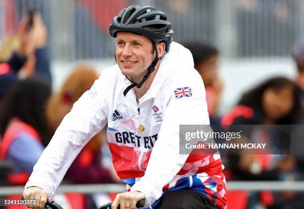 British cyclist Jason Kenny takes part in the Platinum Pageant in London on June 5, 2022 as part of Queen Elizabeth II's platinum jubilee...