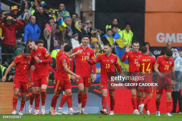 During the FIFA World Cup 2022 play-off final qualifier football match between Wales and Ukraine at the Cardiff City Stadium in Cardiff, south Wales,...