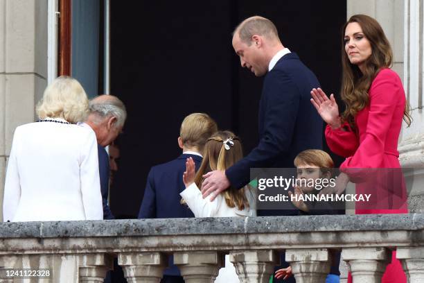 Britain's Camilla, Duchess of Cornwall, Britain's Prince Charles, Prince of Wales, Britain's Prince George of Cambridge, Britain's Princess Charlotte...