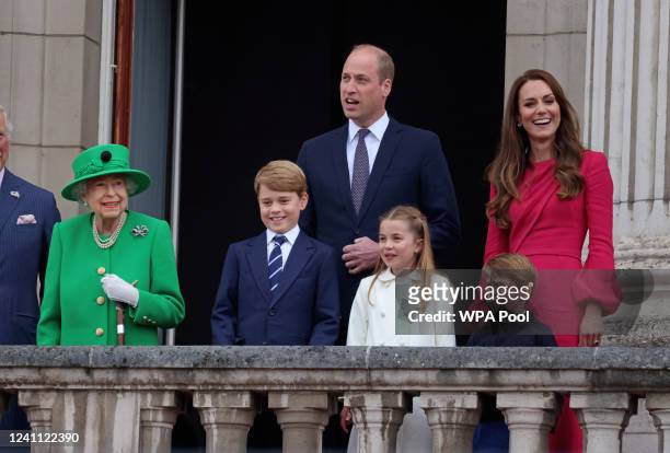 Queen Elizabeth II, Prince George of Cambridge, Prince William, Duke of Cambridge, Princess Charlotte of Cambridge, Prince Louis of Cambridge and...