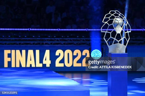 The trophy is on display after the women's EHF Champions league Final 4 Handball final match Gyori Audi ETO KC v Vipers Kristiansand in Budapest,...