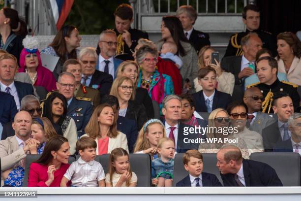 Back: Mike Tindall, Mia Tindall, Lena Tindall, Savannah Phillips and Zara Tindall; Front: Prince Louis of Cambridge, Catherine, Duchess of Cambridge,...