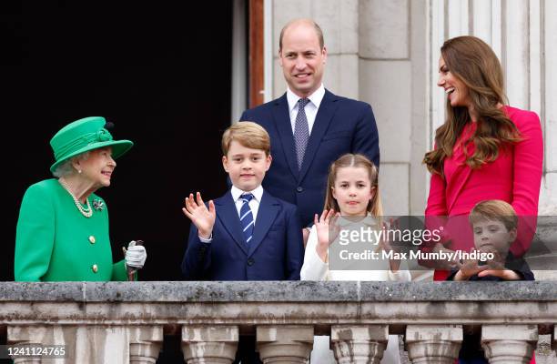 Queen Elizabeth II, Prince George of Cambridge, Prince William, Duke of Cambridge, Princess Charlotte of Cambridge, Catherine, Duchess of Cambridge...