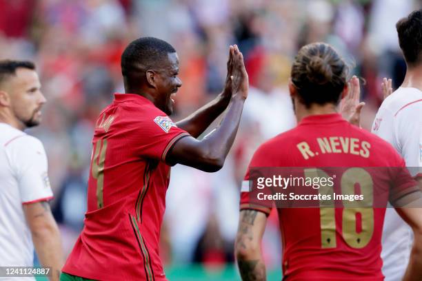 William Carvalho of Portugal celebrates 1-0 during the UEFA Nations league match between Portugal v Switzerland at the Estadio Jose Alvalade on June...
