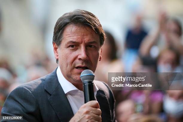 The leader and president of the "Movimento 5 Stelle" political party, Giuseppe Conte, during a political demonstration for the local elections.