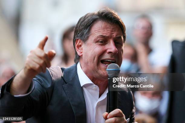 The leader and president of the "Movimento 5 Stelle" political party, Giuseppe Conte, during a political demonstration for the local elections.