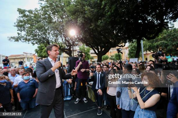 The leader and president of the "Movimento 5 Stelle" political party, Giuseppe Conte, during a political demonstration for the local elections.