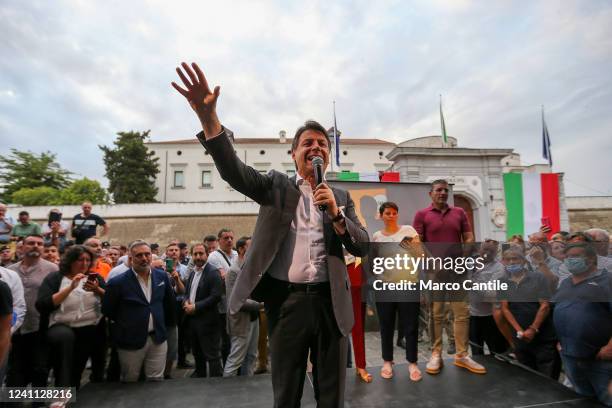 The leader and president of the "Movimento 5 Stelle" political party, Giuseppe Conte, during a political demonstration for the local elections.