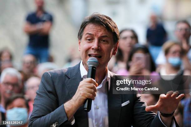 The leader and president of the "Movimento 5 Stelle" political party, Giuseppe Conte, during a political demonstration for the local elections.