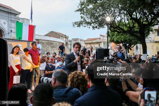 The leader and president of the "Movimento 5 Stelle" political party, Giuseppe Conte, during a political demonstration for the local elections.