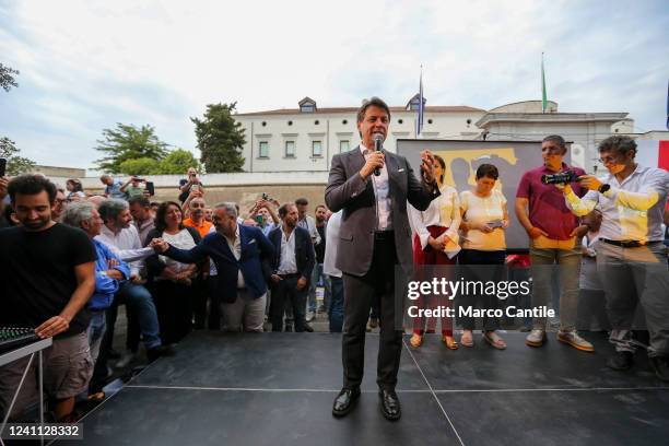 The leader and president of the "Movimento 5 Stelle" political party, Giuseppe Conte, during a political demonstration for the local elections.